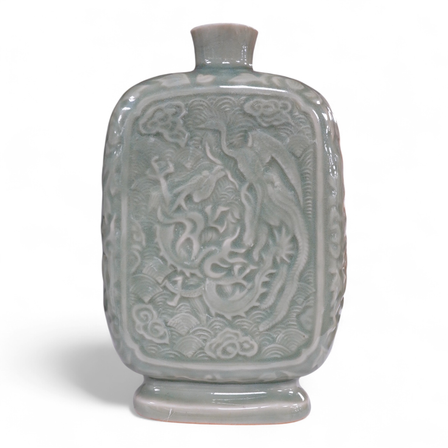 A Japanese celadon glazed flask, 19.5 cm high.